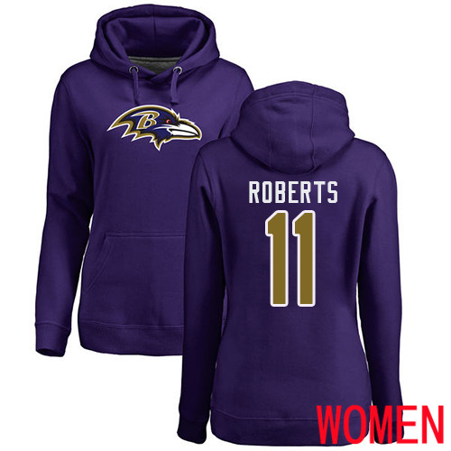 Baltimore Ravens Purple Women Seth Roberts Name and Number Logo NFL Football #11 Pullover Hoodie Sweatshirt